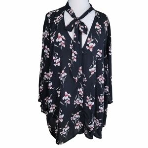 VIXBE Kimura Black Floral Tie Neck Women's Blouse size 3X